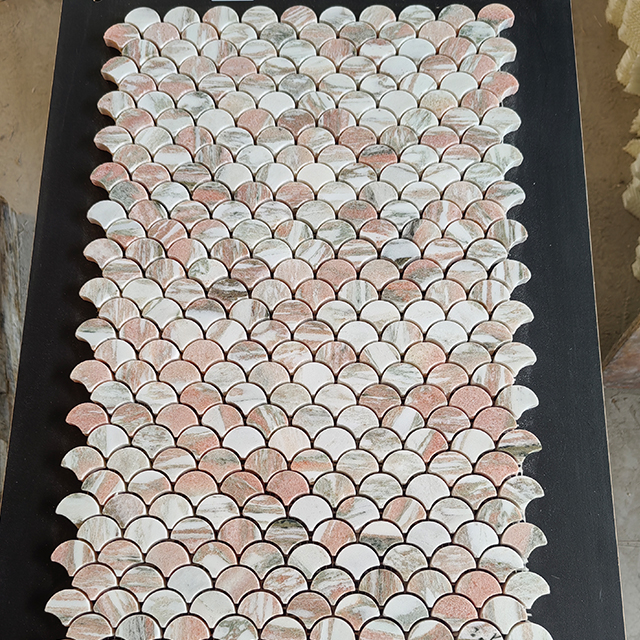 Norway Red Marble Scalloped Mosaic tiles