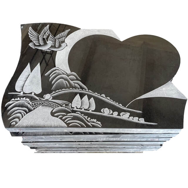 Black Headstone Engraved Landscape