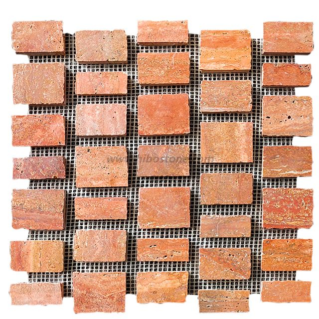 Rough Cut Red Travertine Stone Mosaic Tile