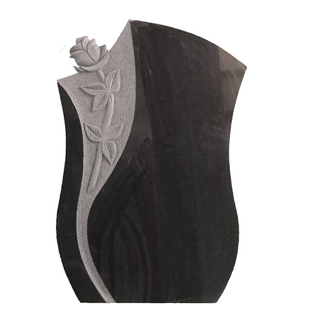 Black Granite Upright Headstone Carved Rose