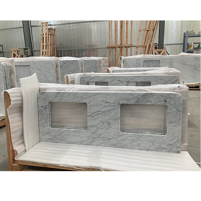 Carrara White Marble Double Sink Kitchen Top