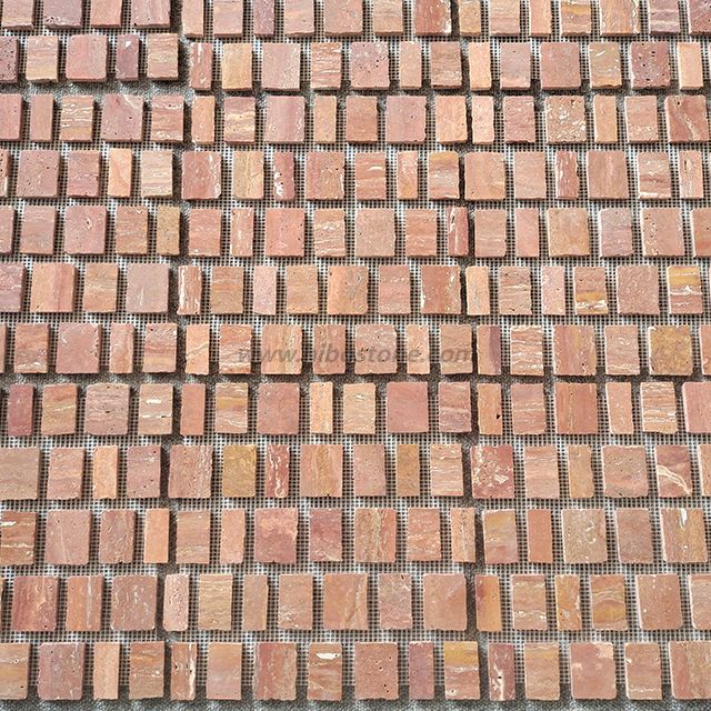 Rough Cut Red Travertine Stone Mosaic Tile