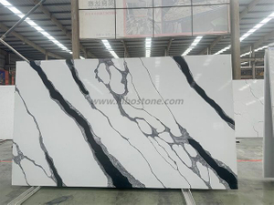  Artificial Engineered Stone Panda White Quartz Slab For Kitchen Countertop