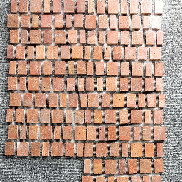 Rough Cut Red Travertine Stone Mosaic Tile