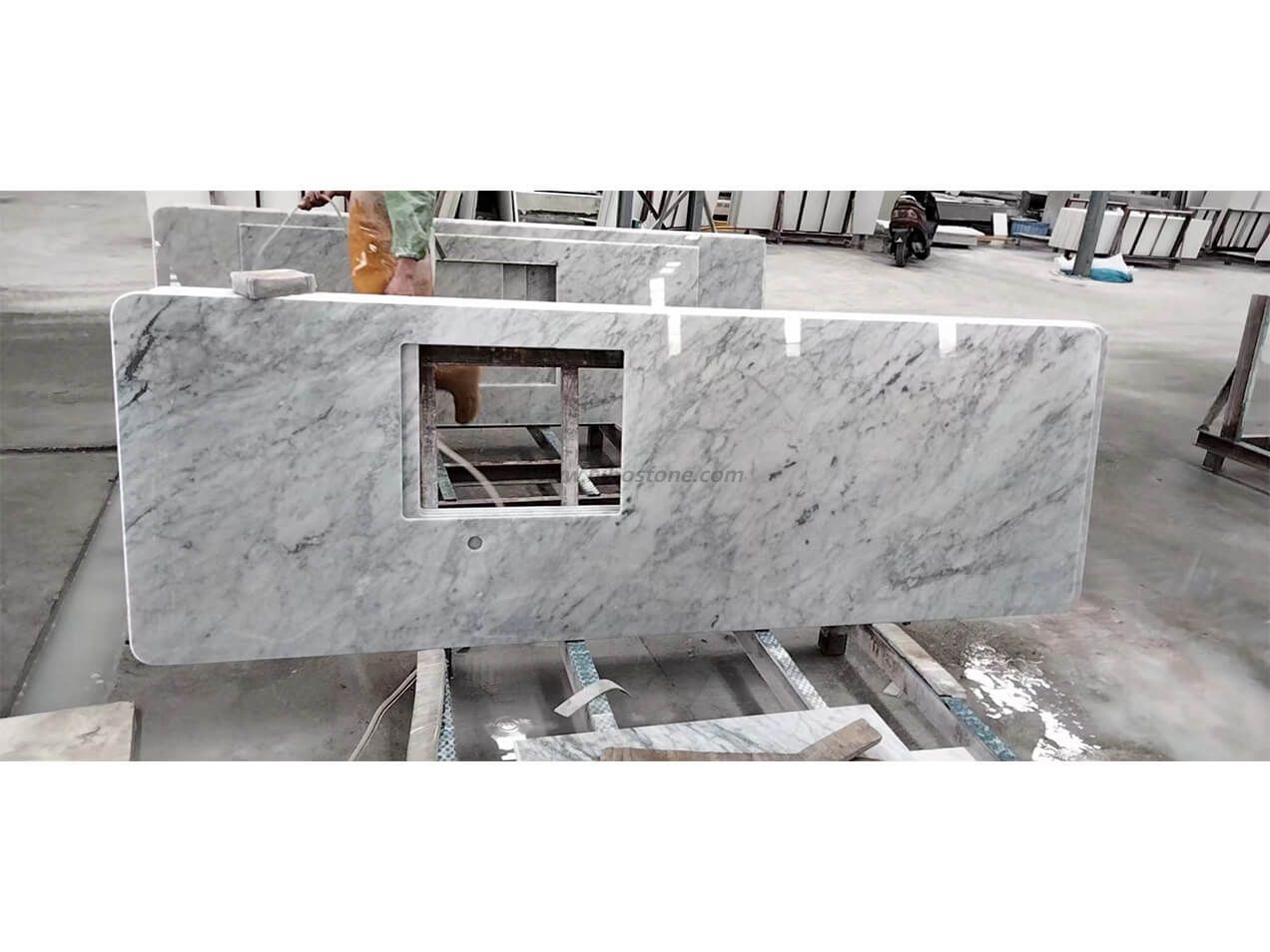 Italian White Marble Kitchen Countertop Island Top