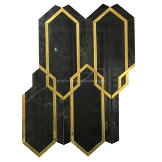 New Water Jet Marble with Brass Mosaic Tiles