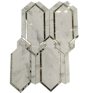 Carrara White Marble With Mirror Water Jet Mosaic Tiles