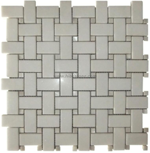 Basketweave Mosaic Tile In Thassos White and shell