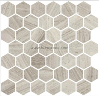 Wooden White Marble Hexagon Mosaic