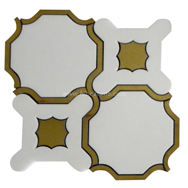 White Marble And Metal WaterJet Mosaics