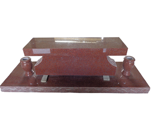 Red Granite Cremation Pedestal Bench Headstones With Vases