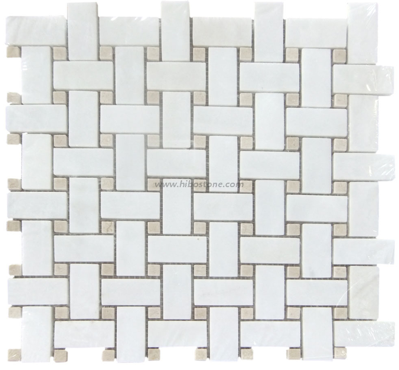 Basketweave Mosaic Tile In Thassos White