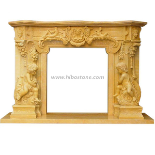 China Beige Hand Made Stone Fireplace